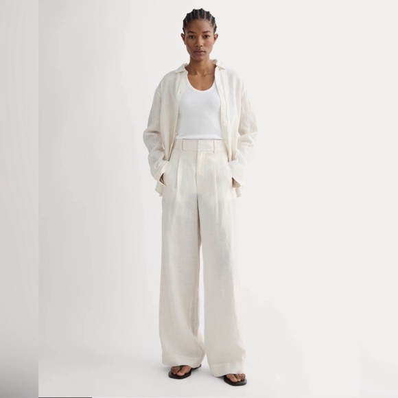 Everlane Pants - Everlane The Linen Way High Drape Pant in Natural Chambray 10 Wide Leg Beach